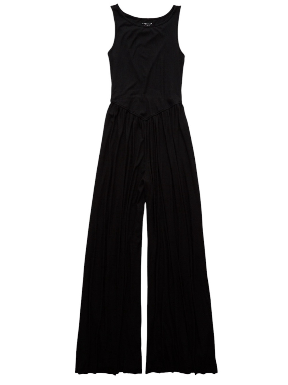 AE Soft & Sexy High Neck Ribbed Basque Waist Wide Leg Jumpsuit Black Size Large